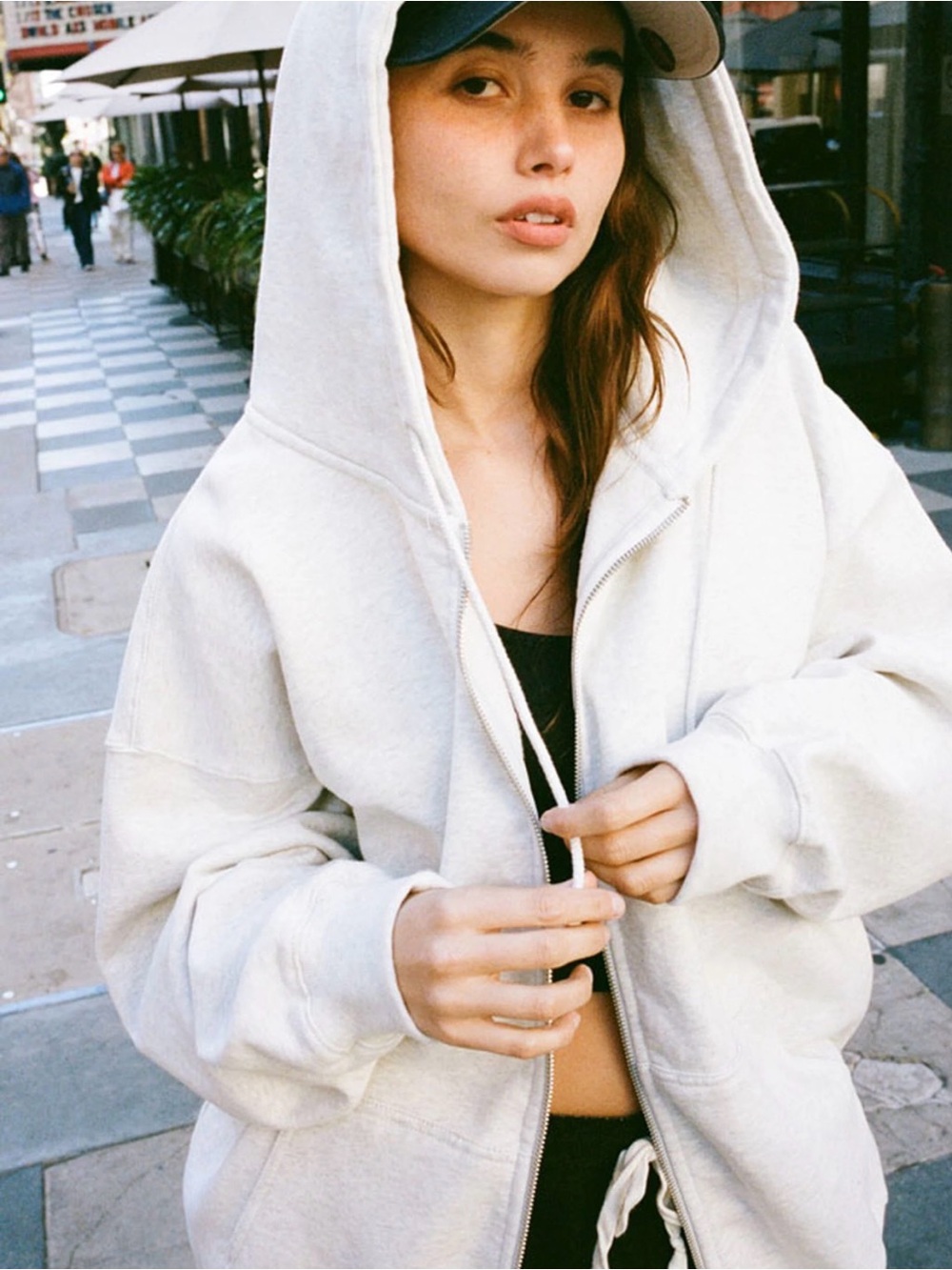 Brandy Melville Oversized Cream Zip Hoodie